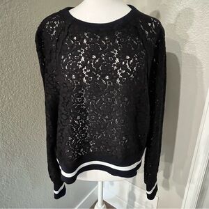 Zara Woman Black Lace Long Sleeve Navy Hem Sweatshirt Crew Neck Gym Beach Pool‎